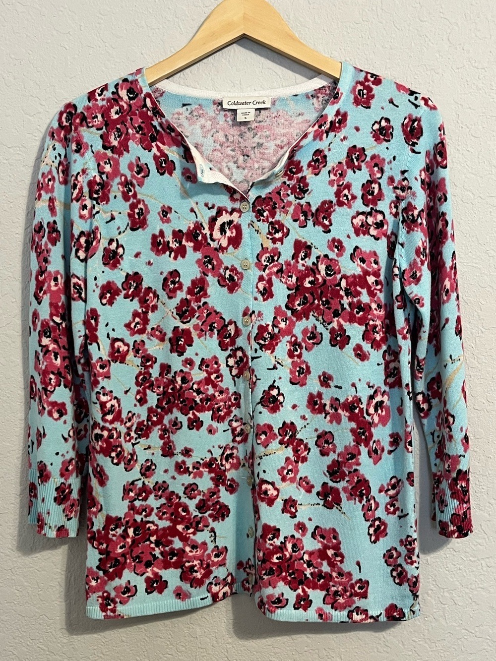 Coldwater Creek Watercolor Floral Cardigan Sweater Small Cottagecore Grannycore